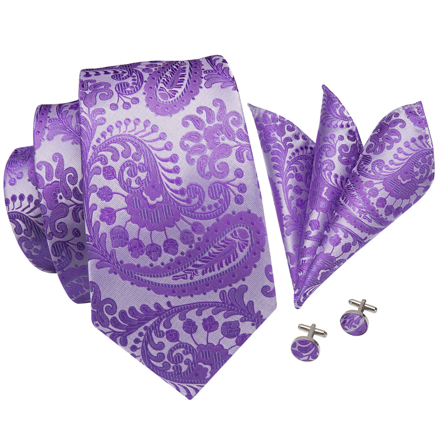 Lavender Paisley XL Tie, Pocket Square and Cufflinks tie sets    - Sophisticated Gentlemen