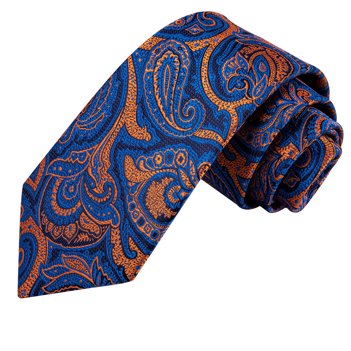 Blue and Orange Paisley Silk Tie, Pocket Square and Cufflinks tie sets    - Sophisticated Gentlemen