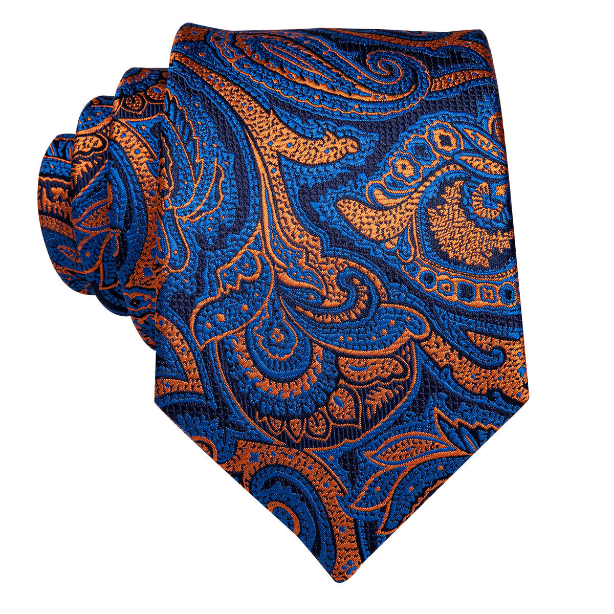 Blue and Orange Paisley Silk Tie, Pocket Square and Cufflinks tie sets    - Sophisticated Gentlemen