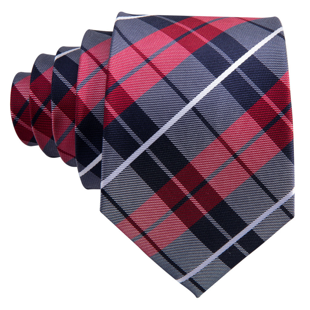 Blue Red Classic Plaid Tie, Pocket Square and Cufflinks Set tie sets    - Sophisticated Gentlemen
