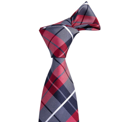 Blue Red Classic Plaid Tie, Pocket Square and Cufflinks Set tie sets    - Sophisticated Gentlemen