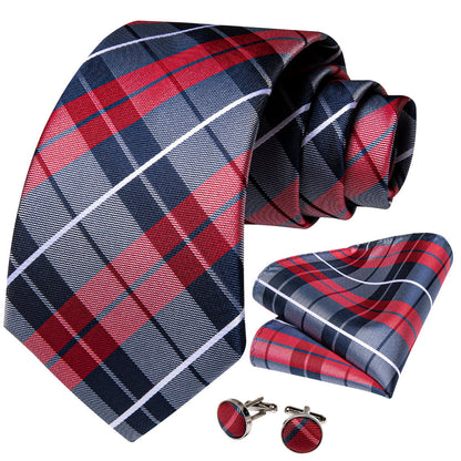 Blue Red Classic Plaid Tie, Pocket Square and Cufflinks Set tie sets    - Sophisticated Gentlemen