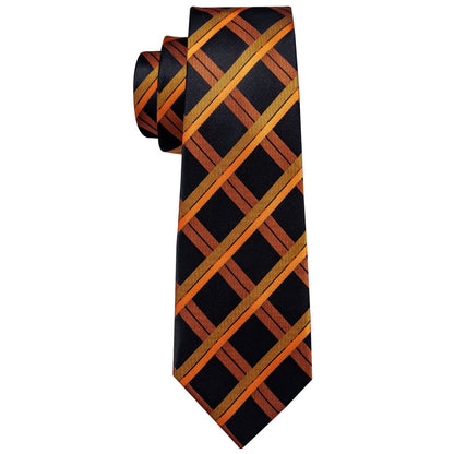 Orange Black Plaid Tie, Pocket Square and Cufflinks Set tie sets    - Sophisticated Gentlemen