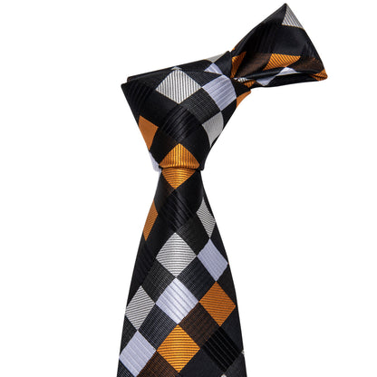 Orange Black White Plaid Silk Tie, Pocket Square and Cufflinks Set tie sets    - Sophisticated Gentlemen