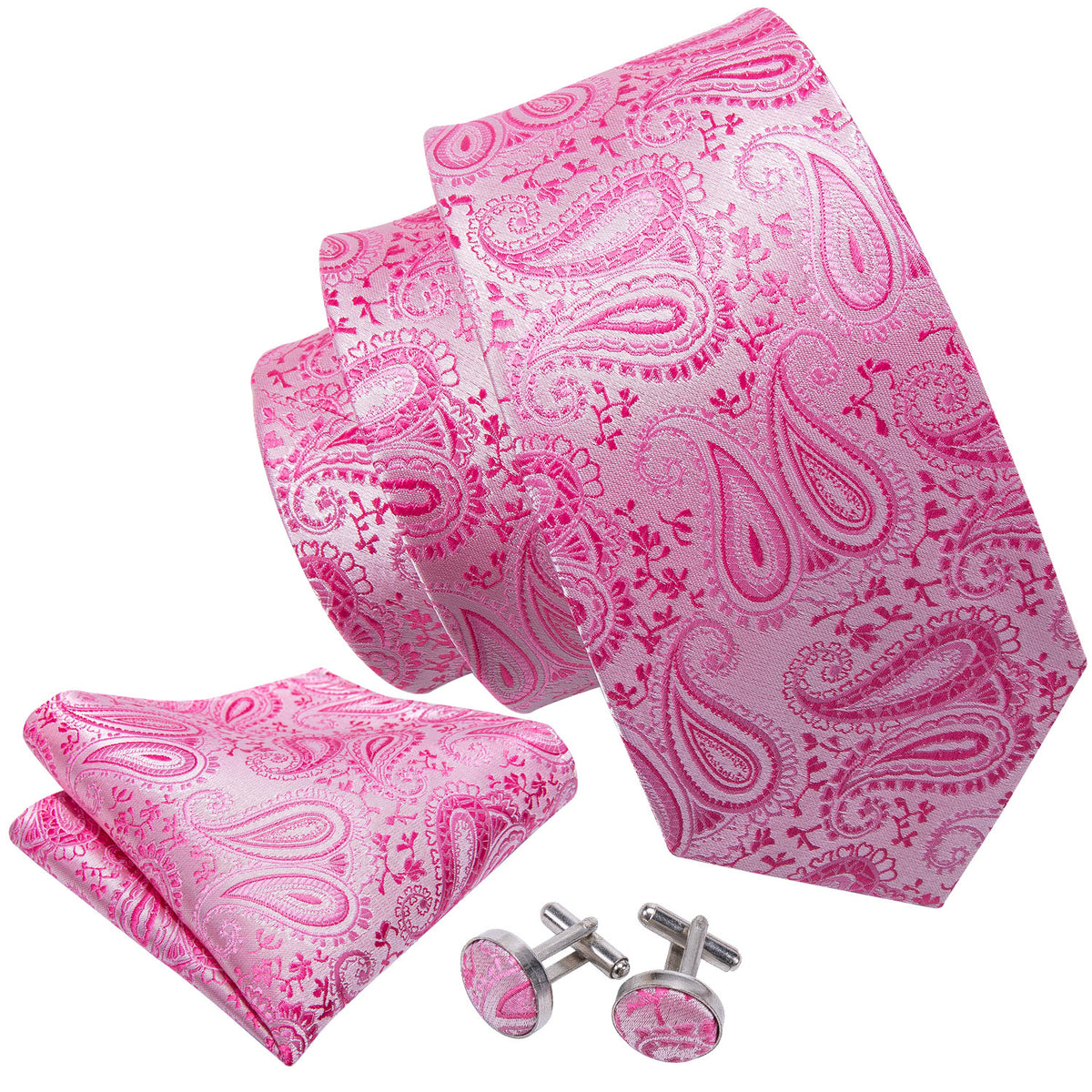 Pink Paisley Silk Tie, Pocket Square and Cufflinks Set tie sets    - Sophisticated Gentlemen