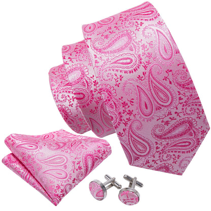 Pink Paisley Silk Tie, Pocket Square and Cufflinks Set tie sets    - Sophisticated Gentlemen