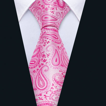 Pink Paisley Silk Tie, Pocket Square and Cufflinks Set tie sets    - Sophisticated Gentlemen