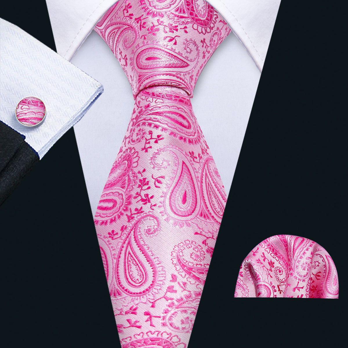 Pink Paisley Silk Tie, Pocket Square and Cufflinks Set tie sets    - Sophisticated Gentlemen