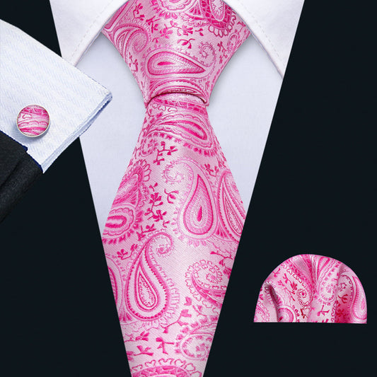 Pink Paisley Silk Tie, Pocket Square and Cufflinks Set tie sets    - Sophisticated Gentlemen