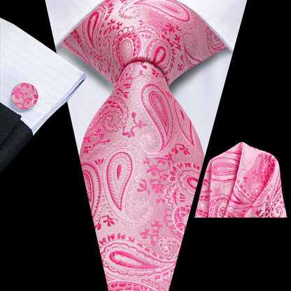 Pink Paisley XL Silk Tie, Pocket Square and Cufflinks tie sets    - Sophisticated Gentlemen