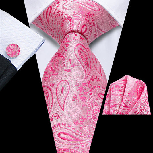 Pink Paisley XL Silk Tie, Pocket Square and Cufflinks tie sets    - Sophisticated Gentlemen