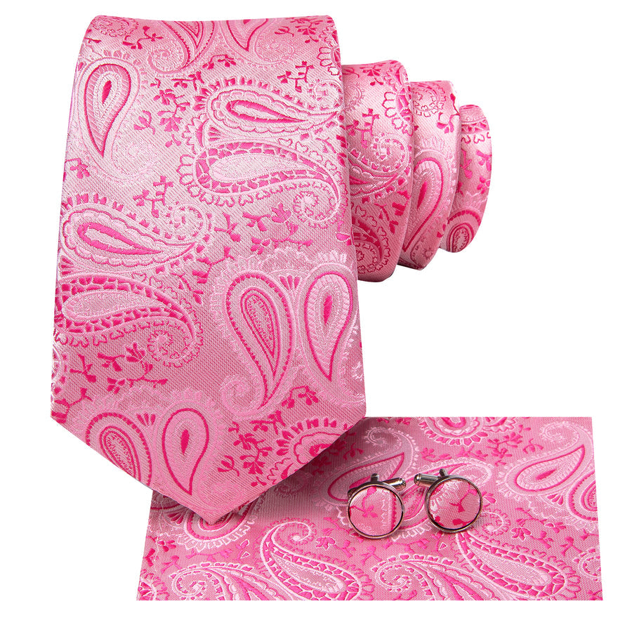 Pink Paisley XL Silk Tie, Pocket Square and Cufflinks tie sets    - Sophisticated Gentlemen