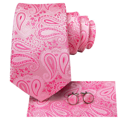 Pink Paisley XL Silk Tie, Pocket Square and Cufflinks tie sets    - Sophisticated Gentlemen