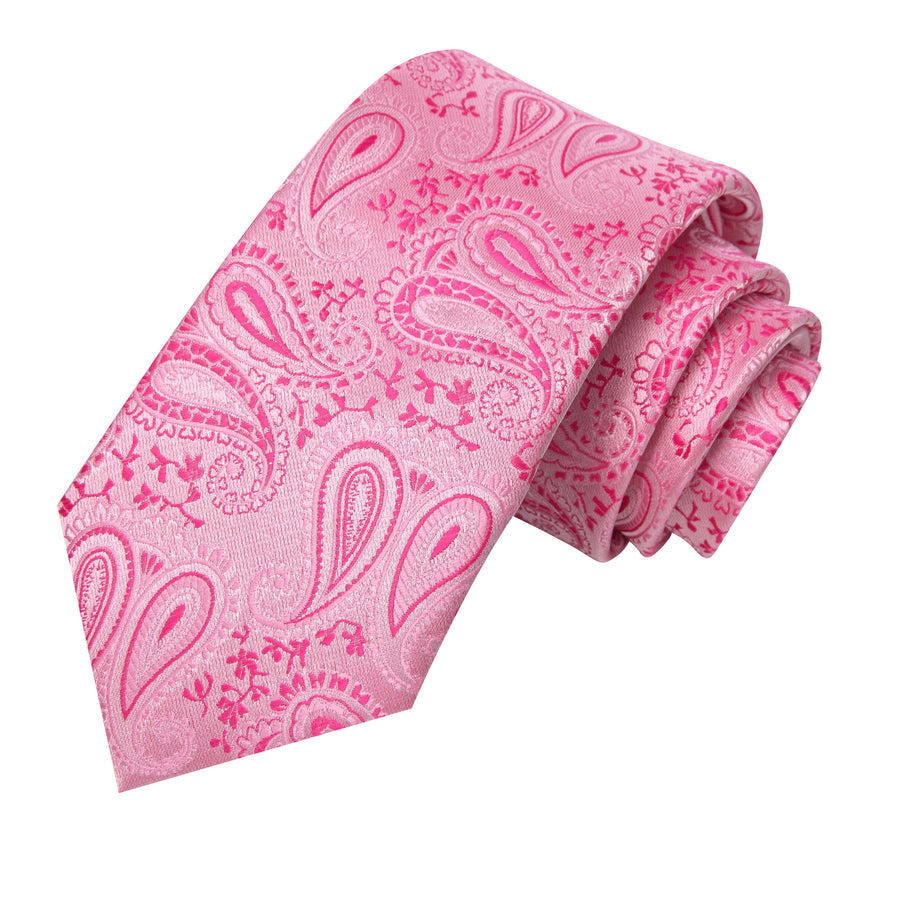 Pink Paisley XL Silk Tie, Pocket Square and Cufflinks tie sets    - Sophisticated Gentlemen