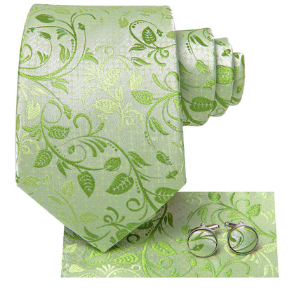 Lime Green Floral XL Tie, Pocket Square and Cufflinks tie sets    - Sophisticated Gentlemen