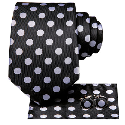 Black and White Polka Dot XL Tie, Pocket Square and Cufflinks tie sets    - Sophisticated Gentlemen