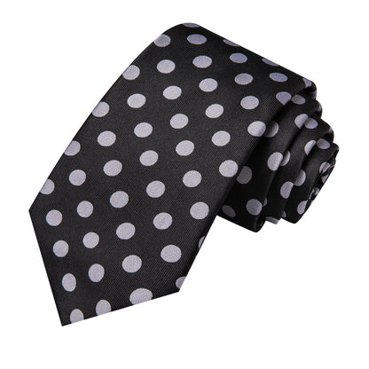 Black and White Polka Dot XL Tie, Pocket Square and Cufflinks tie sets    - Sophisticated Gentlemen