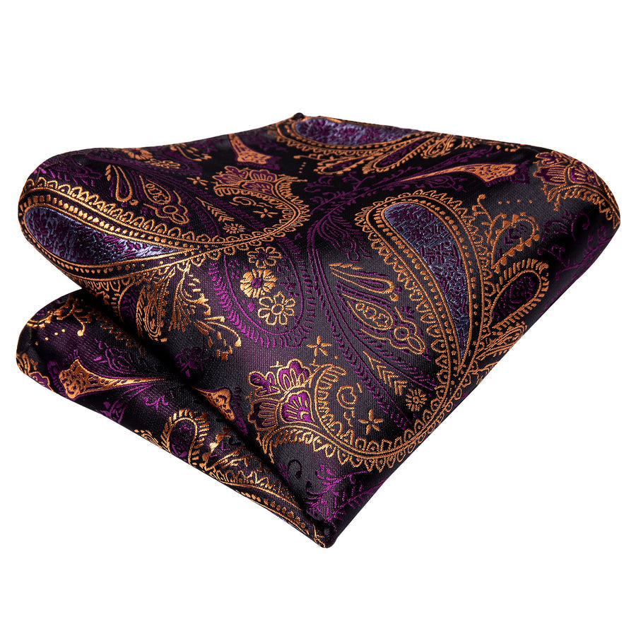 Purple and Brown Paisley XL Tie, Pocket Square and Cufflinks tie sets    - Sophisticated Gentlemen