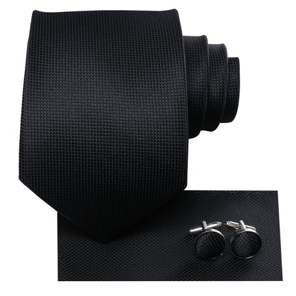 Midnight Black Plaid XL Tie, Pocket Square and Cufflinks tie sets    - Sophisticated Gentlemen