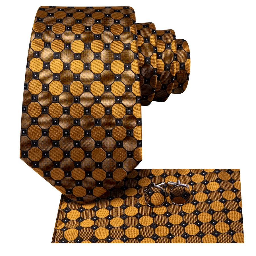 Golden Plaid XL Tie, Pocket Square and Cufflinks tie sets    - Sophisticated Gentlemen