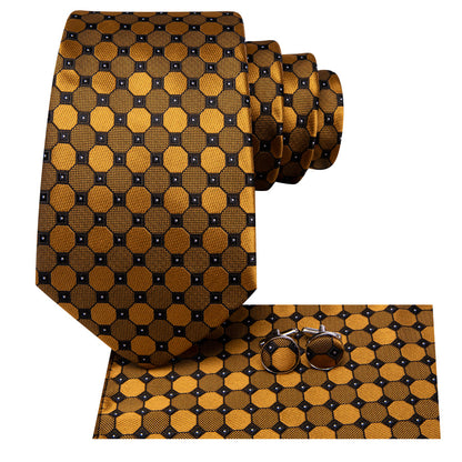 Golden Plaid XL Tie, Pocket Square and Cufflinks tie sets    - Sophisticated Gentlemen