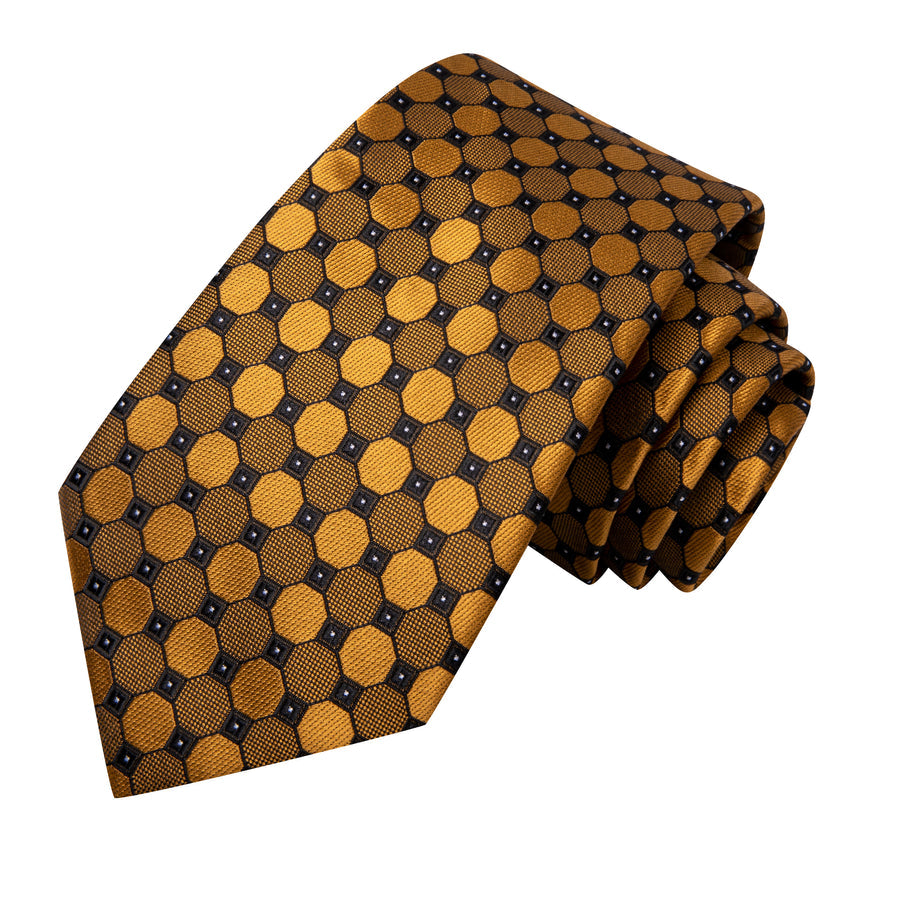 Golden Plaid XL Tie, Pocket Square and Cufflinks tie sets    - Sophisticated Gentlemen