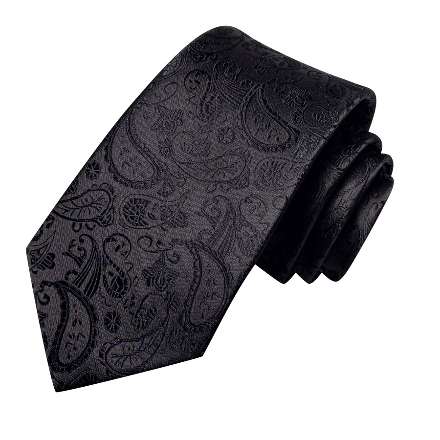 All Black Paisley XL Tie, Pocket Square and Cufflinks tie sets    - Sophisticated Gentlemen