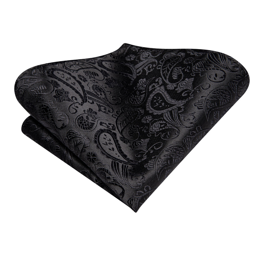All Black Paisley XL Tie, Pocket Square and Cufflinks tie sets    - Sophisticated Gentlemen