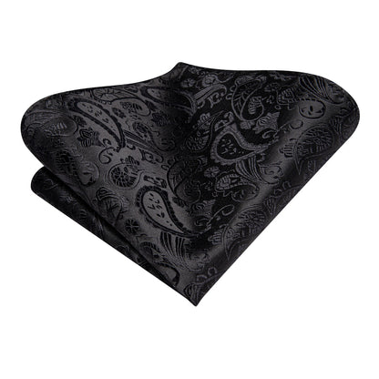 All Black Paisley XL Tie, Pocket Square and Cufflinks tie sets    - Sophisticated Gentlemen