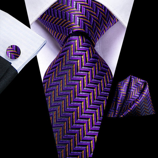 Purple and Orange Geometric XL Tie, Pocket Square and Cufflinks tie sets    - Sophisticated Gentlemen