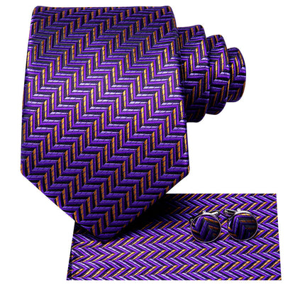 Purple and Orange Geometric XL Tie, Pocket Square and Cufflinks tie sets    - Sophisticated Gentlemen