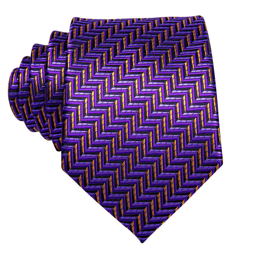 Purple and Orange Geometric XL Tie, Pocket Square and Cufflinks tie sets    - Sophisticated Gentlemen