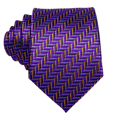 Purple and Orange Geometric XL Tie, Pocket Square and Cufflinks tie sets    - Sophisticated Gentlemen