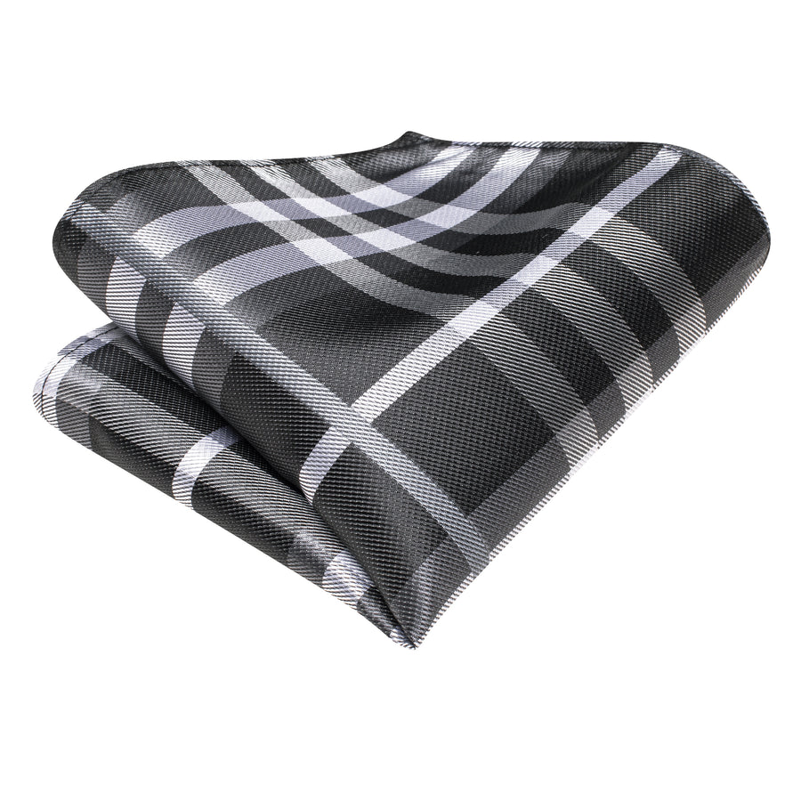 Black, Gray and White Plaid XL Tie, Pocket Square and Cufflinks tie sets    - Sophisticated Gentlemen