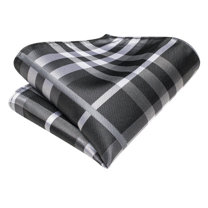 Black, Gray and White Plaid XL Tie, Pocket Square and Cufflinks tie sets    - Sophisticated Gentlemen