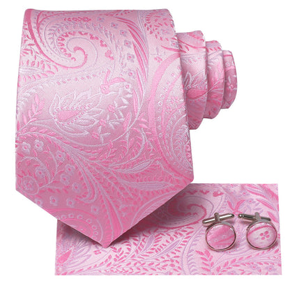 Pink Paisley XL Tie, Pocket Square and Cufflinks tie sets    - Sophisticated Gentlemen