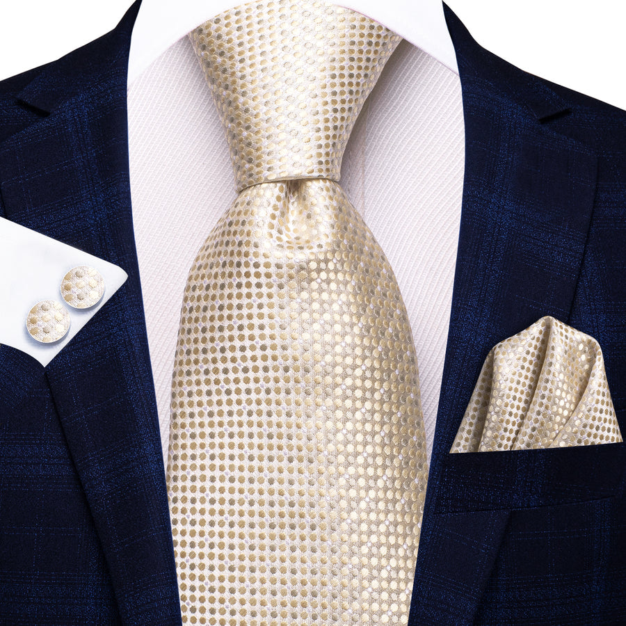 Linen White Polka Dots XL Tie, Pocket Square and Cufflinks tie sets    - Sophisticated Gentlemen