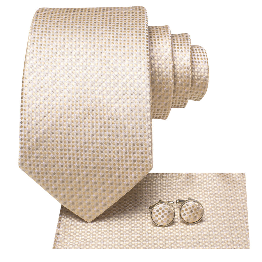 Linen White Polka Dots XL Tie, Pocket Square and Cufflinks tie sets    - Sophisticated Gentlemen