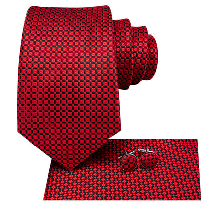 Red and Black Plaid XL Tie, Pocket Square and Cufflinks tie sets    - Sophisticated Gentlemen