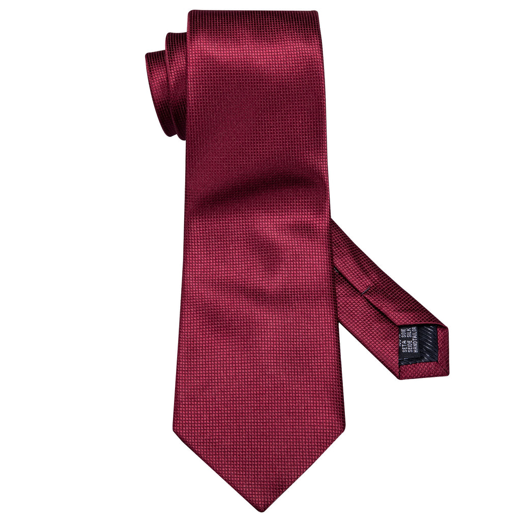 Burgundy Red Solid Silk Tie, Pocket Square and Cufflinks Set tie sets    - Sophisticated Gentlemen
