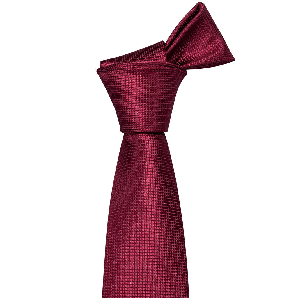 Burgundy Red Solid Silk Tie, Pocket Square and Cufflinks Set tie sets    - Sophisticated Gentlemen