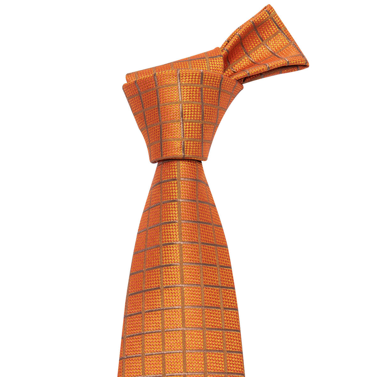 Orange Plaid Silk Tie, Pocket Square and Cufflinks Set tie sets    - Sophisticated Gentlemen