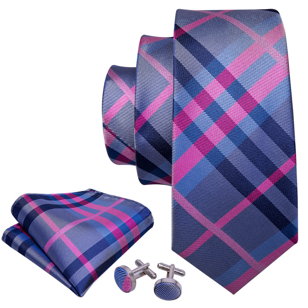 Red Blue Stripe Tie, Pocket Square and Cufflinks Set tie sets    - Sophisticated Gentlemen
