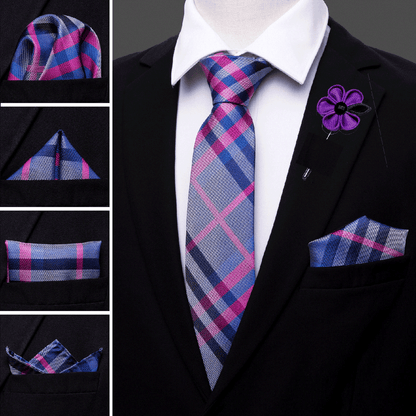 Red Blue Stripe Tie, Pocket Square and Cufflinks Set tie sets    - Sophisticated Gentlemen