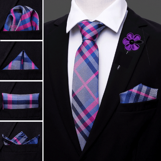Red Blue Stripe Tie, Pocket Square and Cufflinks Set tie sets    - Sophisticated Gentlemen