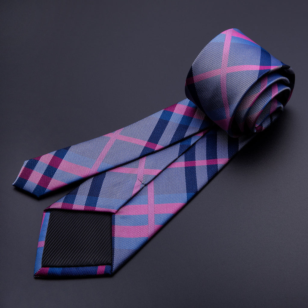 Red Blue Stripe Tie, Pocket Square and Cufflinks Set tie sets    - Sophisticated Gentlemen