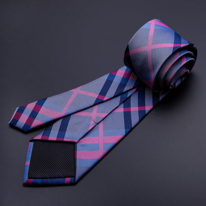 Red Blue Stripe Tie, Pocket Square and Cufflinks Set tie sets    - Sophisticated Gentlemen