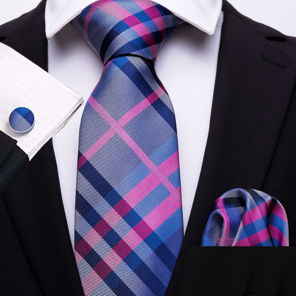 Red Blue Stripe Tie, Pocket Square and Cufflinks Set tie sets    - Sophisticated Gentlemen