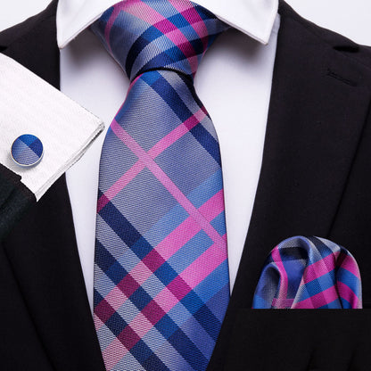 Red Blue Stripe Tie, Pocket Square and Cufflinks Set tie sets    - Sophisticated Gentlemen