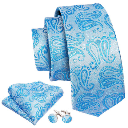 Light Blue Silk Tie, Pocket Square and Cufflinks Set tie sets    - Sophisticated Gentlemen